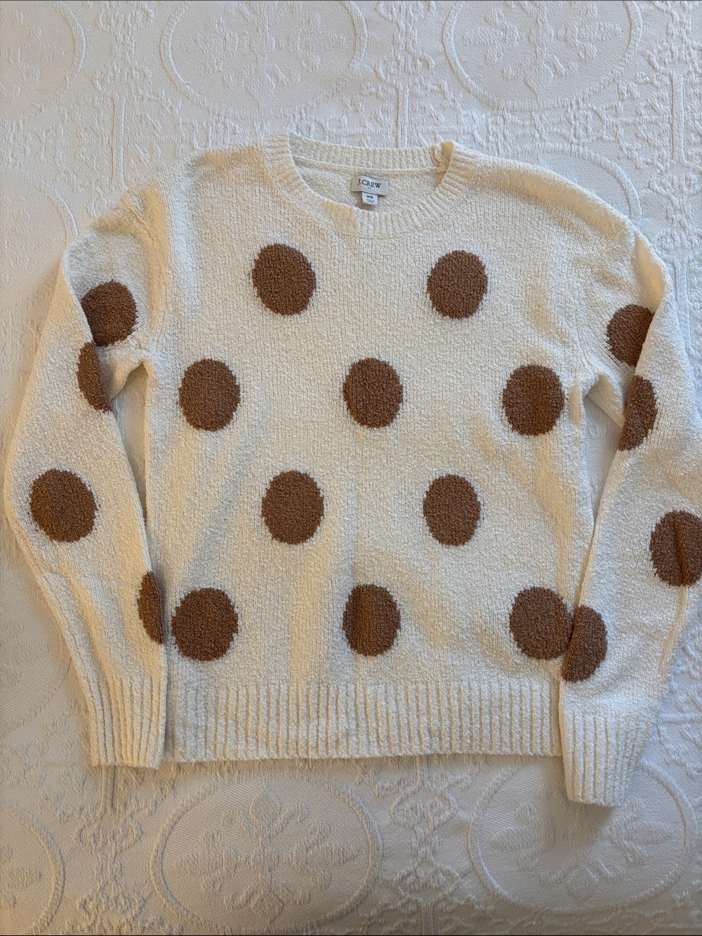 J. Crew Cream Sweater with Brown Polka Dots